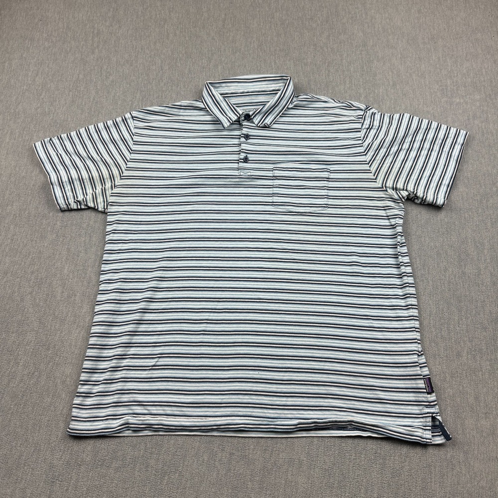 Patagonia Shirt Mens Large Blue Striped‎ Squeaky Clean Polo Organic Cotton 52776
